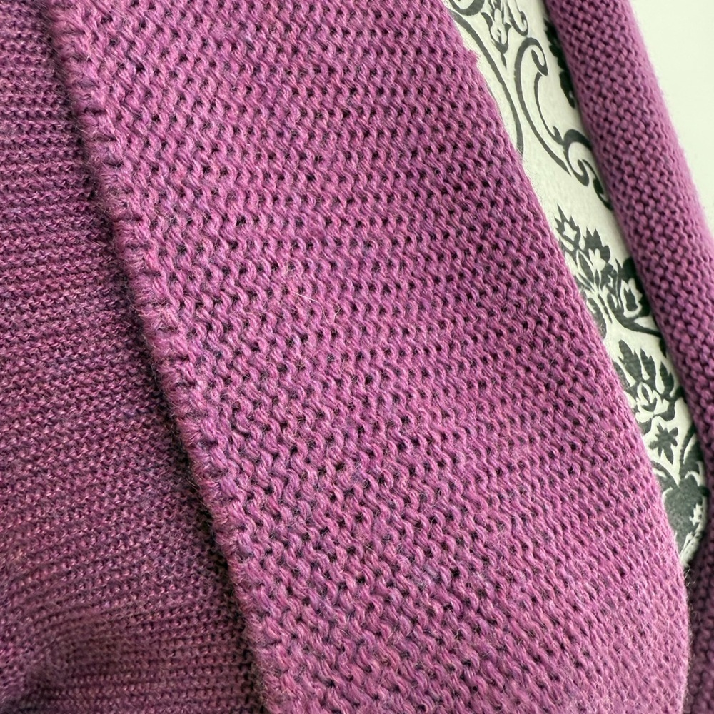 Eileen Fisher Open-Front Merino Wool Cardigan Purple Shawl-Collar Sweater S - Picture 10 of 11